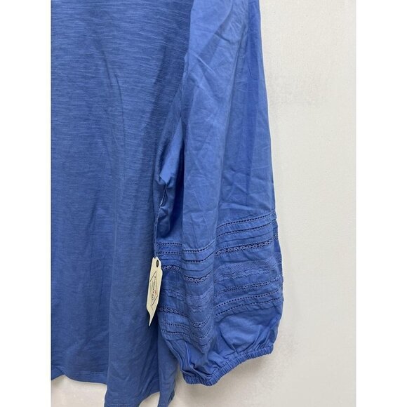 John's Bay Women Cotton Balloon Sleeves blue top Size 1X - Picture 2 of 11